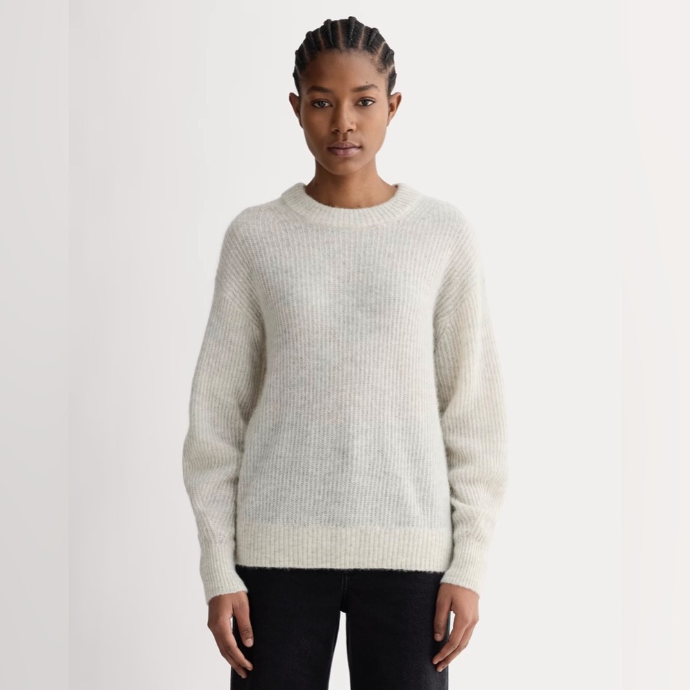 New Everlane The Cocoon Crew in Alpaca Gray White Women Size Small Wool
